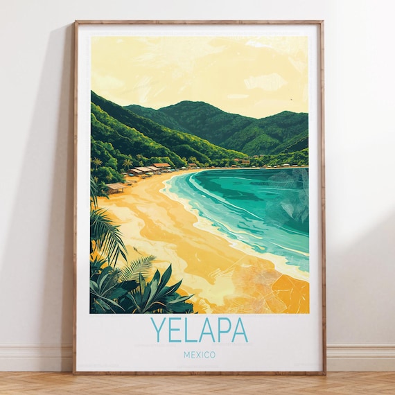 Yelapa Mexico Golden Beach Retro Travel Poster With Bottom Title