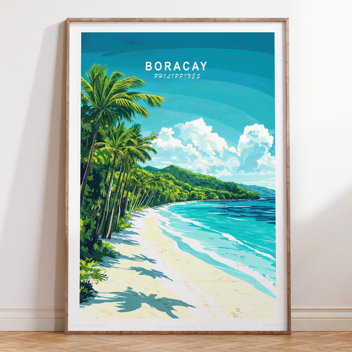 Boracay Philippines Palm Tree Beach White Sand Tropical Travel Poster
