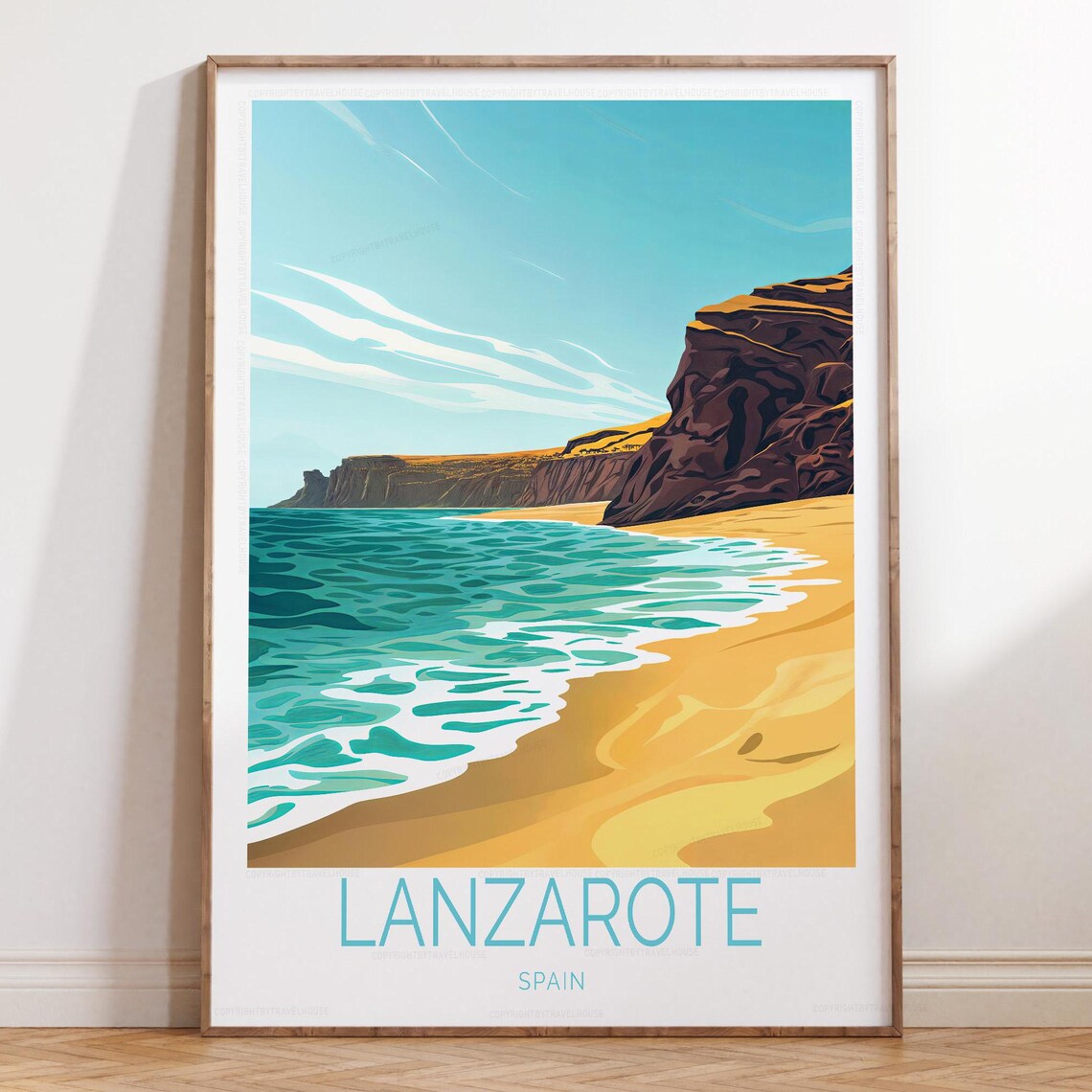 Lanzarote Spain Turquoise Beach Golden Shore Sunset Travel Poster