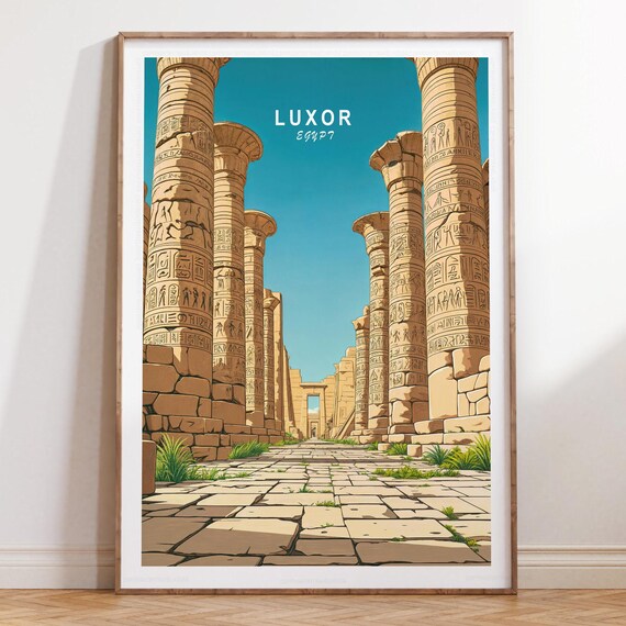 Luxor Egypt Karnak Temple Historic Columns Vintage Travel Poster