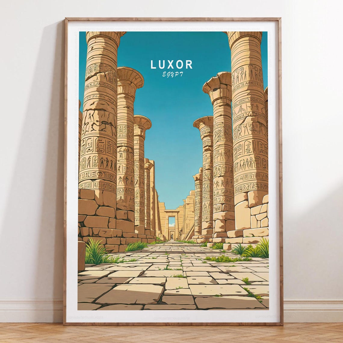 Luxor Egypt Karnak Temple Historic Columns Vintage Travel Poster