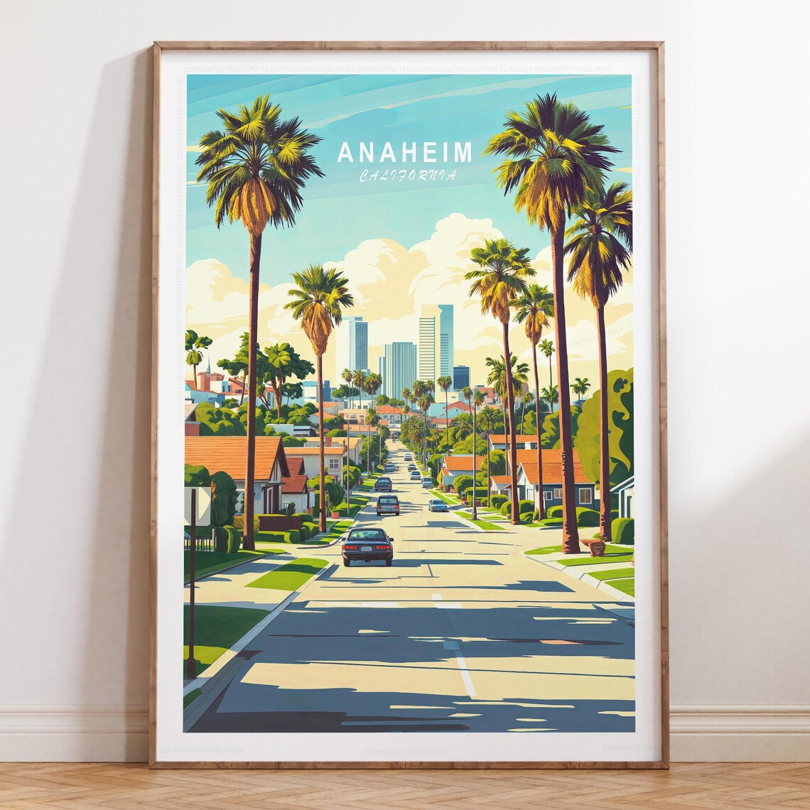 Anaheim California Palm Tree Lined Street Retro Travel Poster