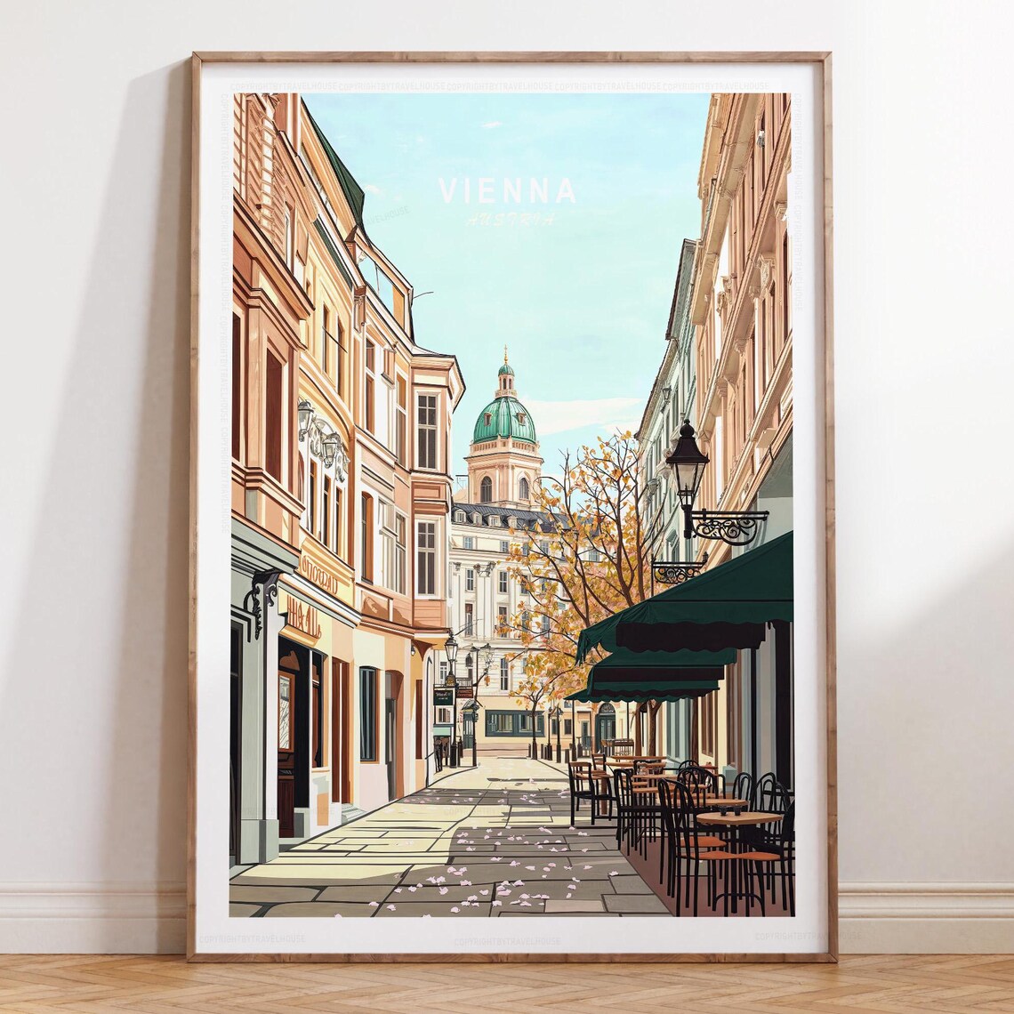 Vienna Austria Old Town Cafe Street Golden Light Travel Poster
