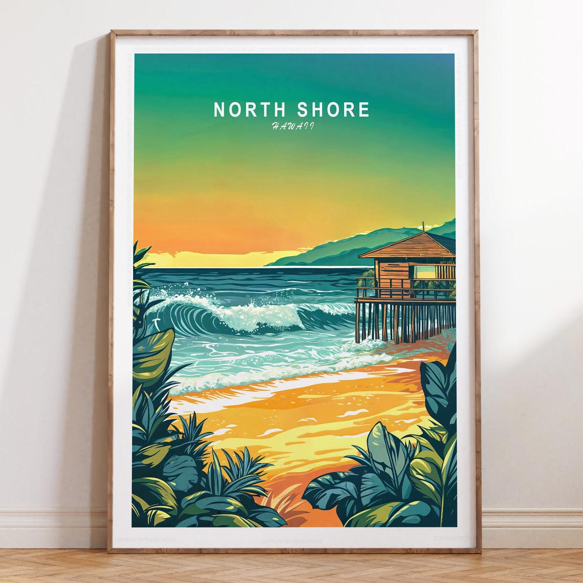 North Shore Hawaii Sunset Pier House Tropical Gradient Poster