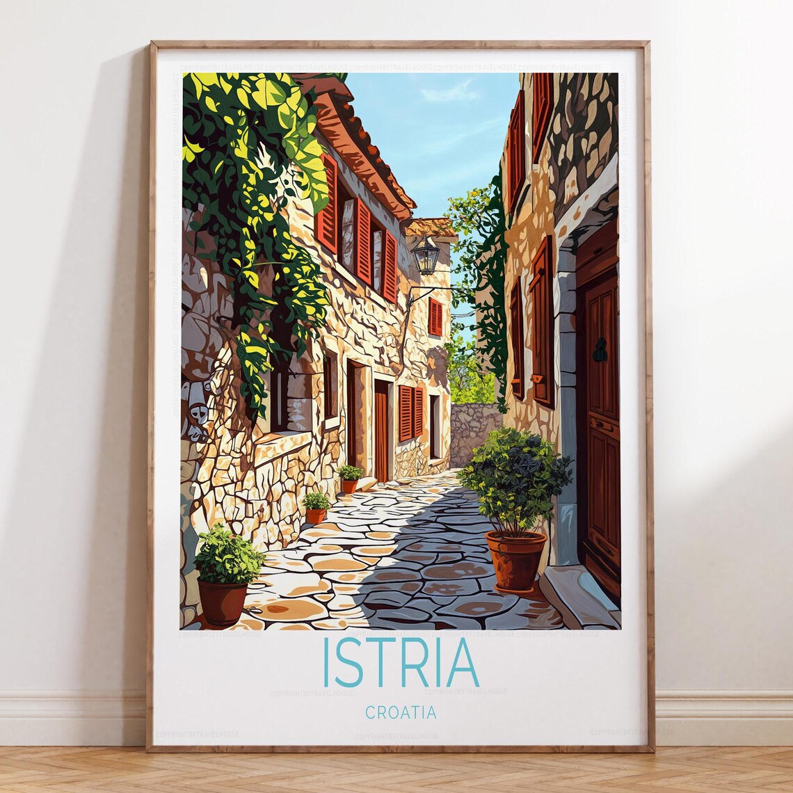 Istria Croatia Sunlit Stone Alley Old Town Mediterranean Travel Poster