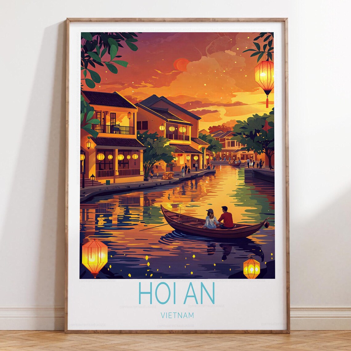 Hoi An Vietnam Glowing Lantern Night Canal Boat Travel Poster