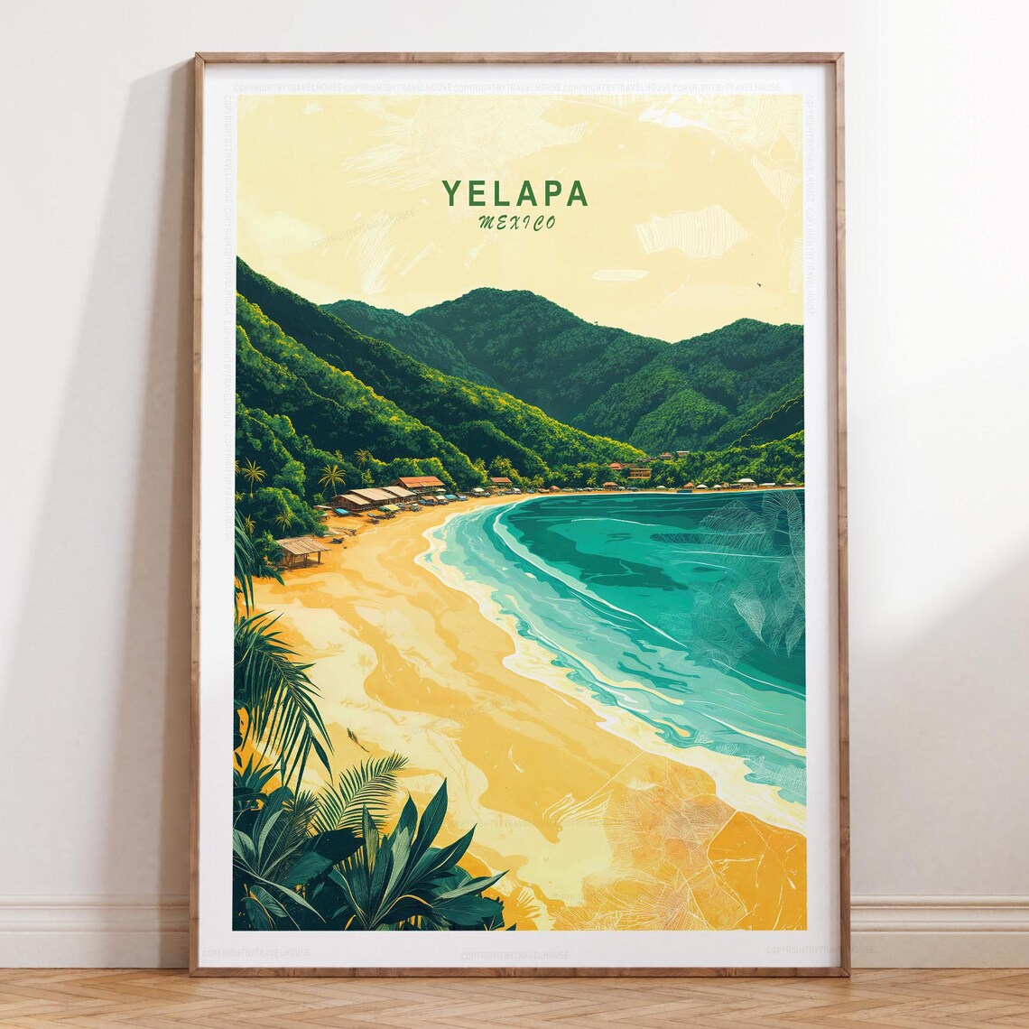 Yelapa Mexico Golden Beach Retro Travel Poster With Top Title