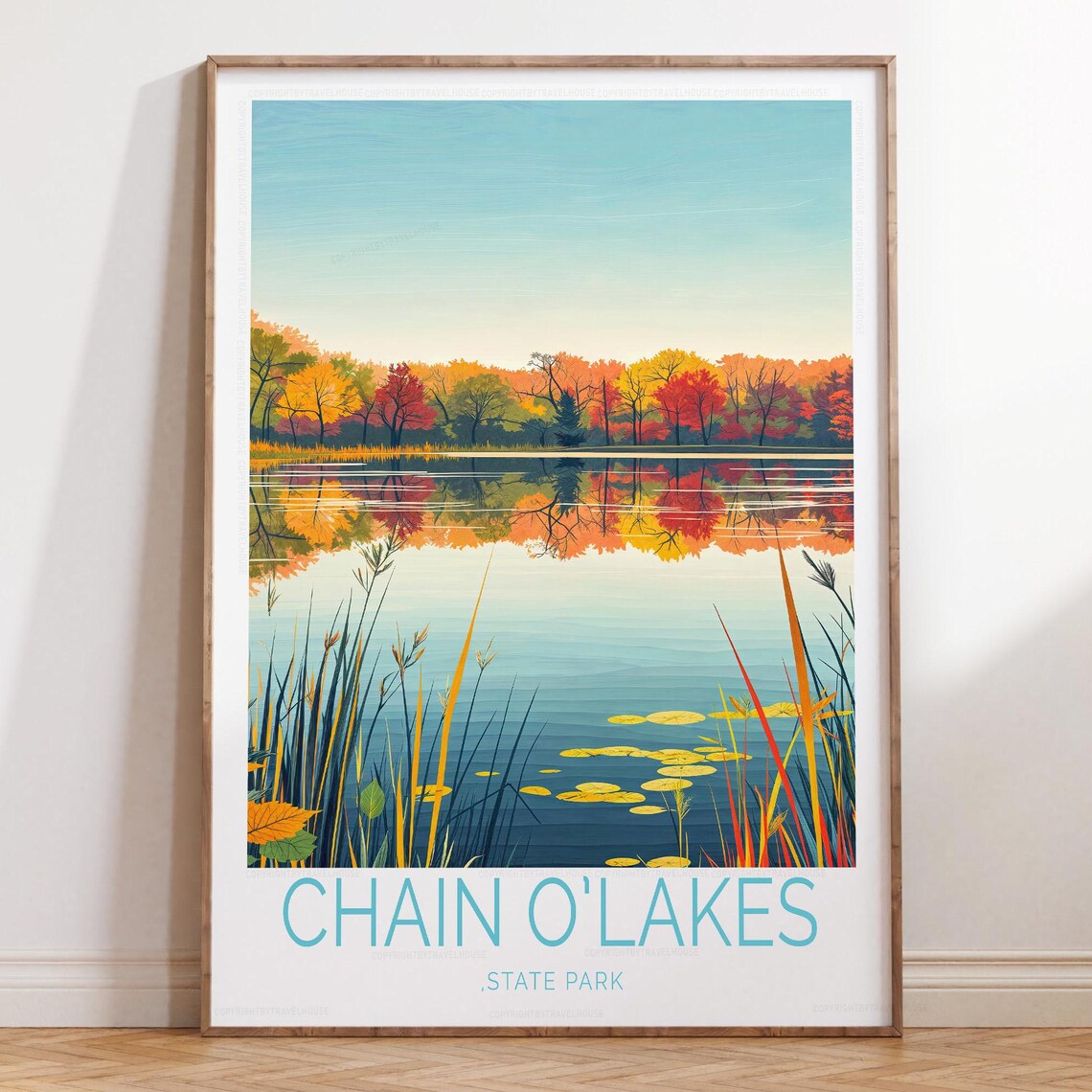 Chain O Lakes State Park Autumn Lake Reflection Lily Pad Travel Poster