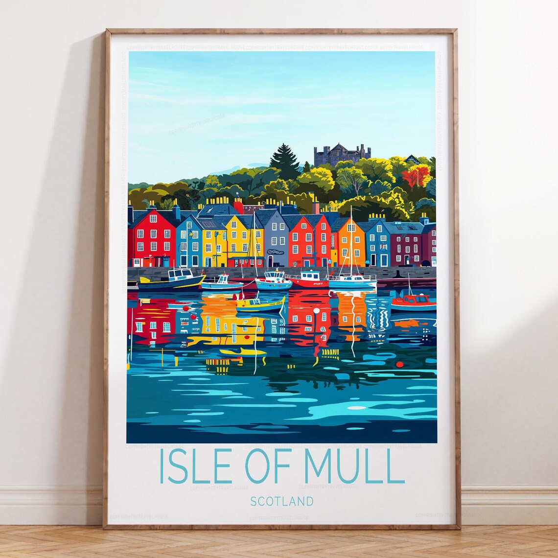 Isle of Mull Scotland Colorful Harbor Village Boats Travel Poster