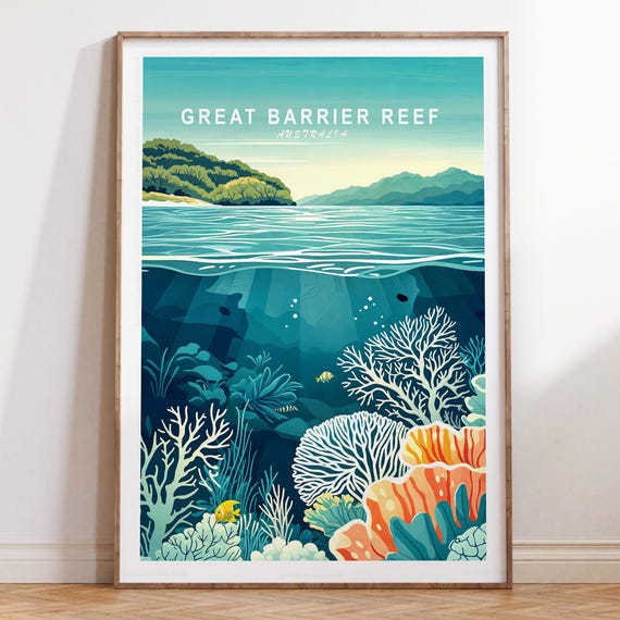 Great Barrier Reef Australia Travel Poster Wall Art Print Minimalist Home Decor