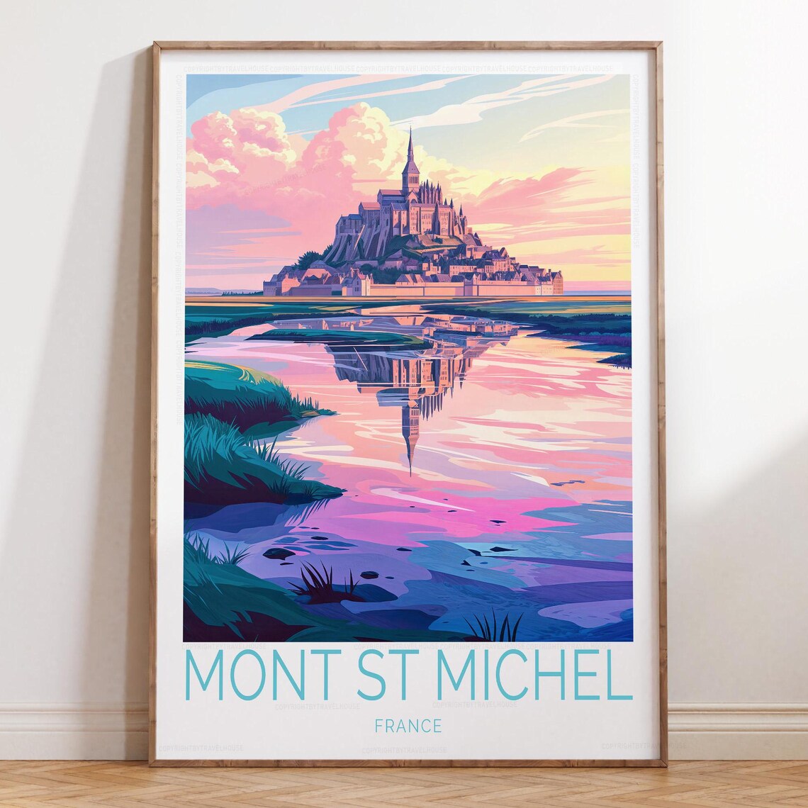 Mont Saint Michel France Sunset Abbey Reflection Travel Poster