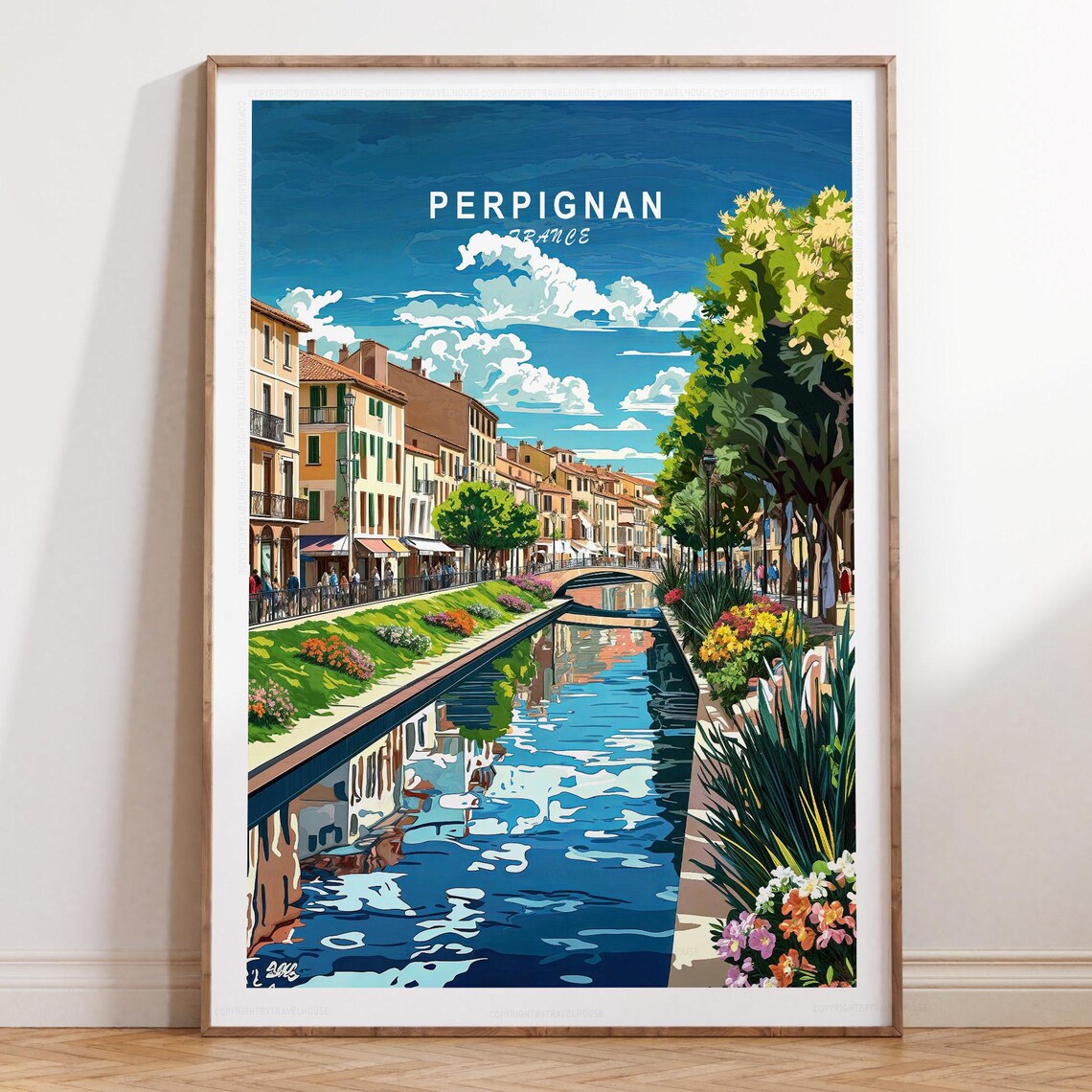 Perpignan France Canal Retro Vintage Travel City Illustration Poster