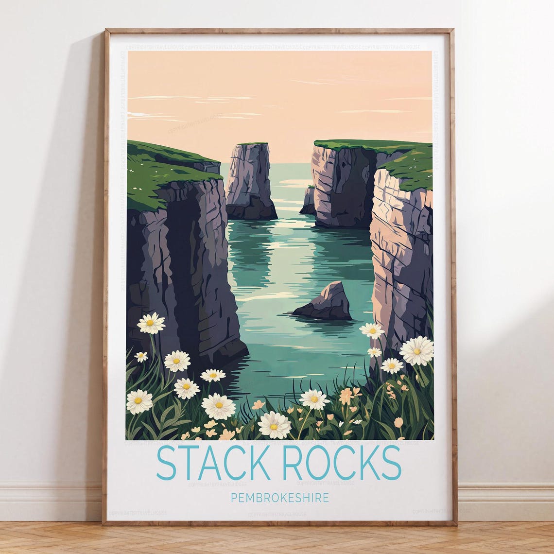 Stack Rocks Pembrokeshire Sea Cliffs Turquoise Coast Travel Poster