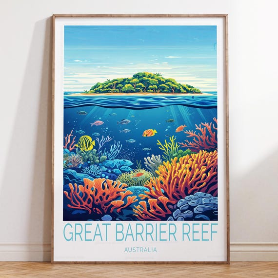 Great Barrier Reef Australia Wall Art Print Travel Poster Home Decor Wedding Gifts