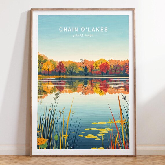 Chain O Lakes State Park Fall Foliage Mirror Lake Reflection Poster