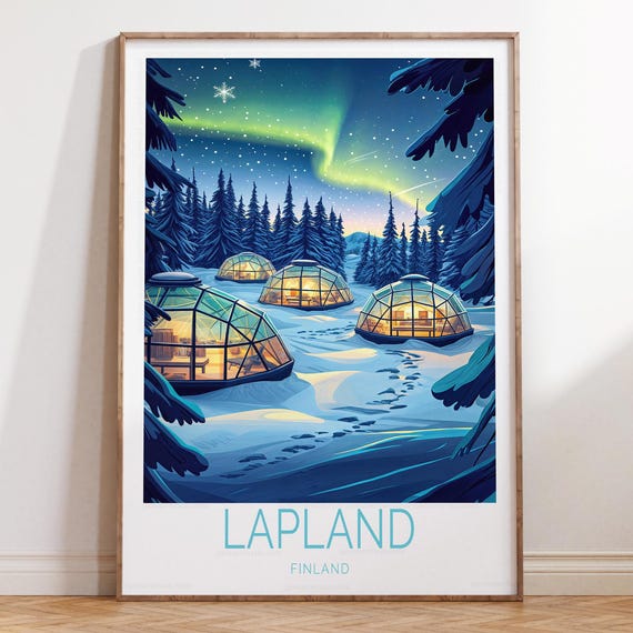 Lapland Finland Travel Poster, Winter Travel Art Print