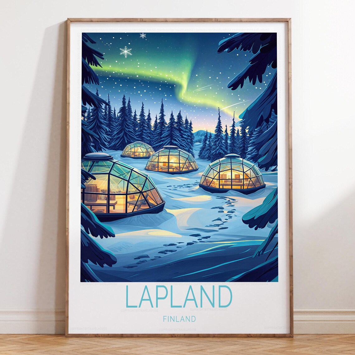 Lapland Finland Travel Poster, Winter Travel Art Print