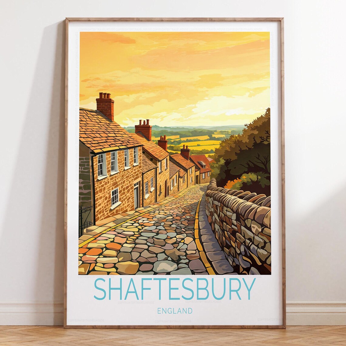 Shaftesbury England Gold Hill Cobbled Street Golden Sky Poster