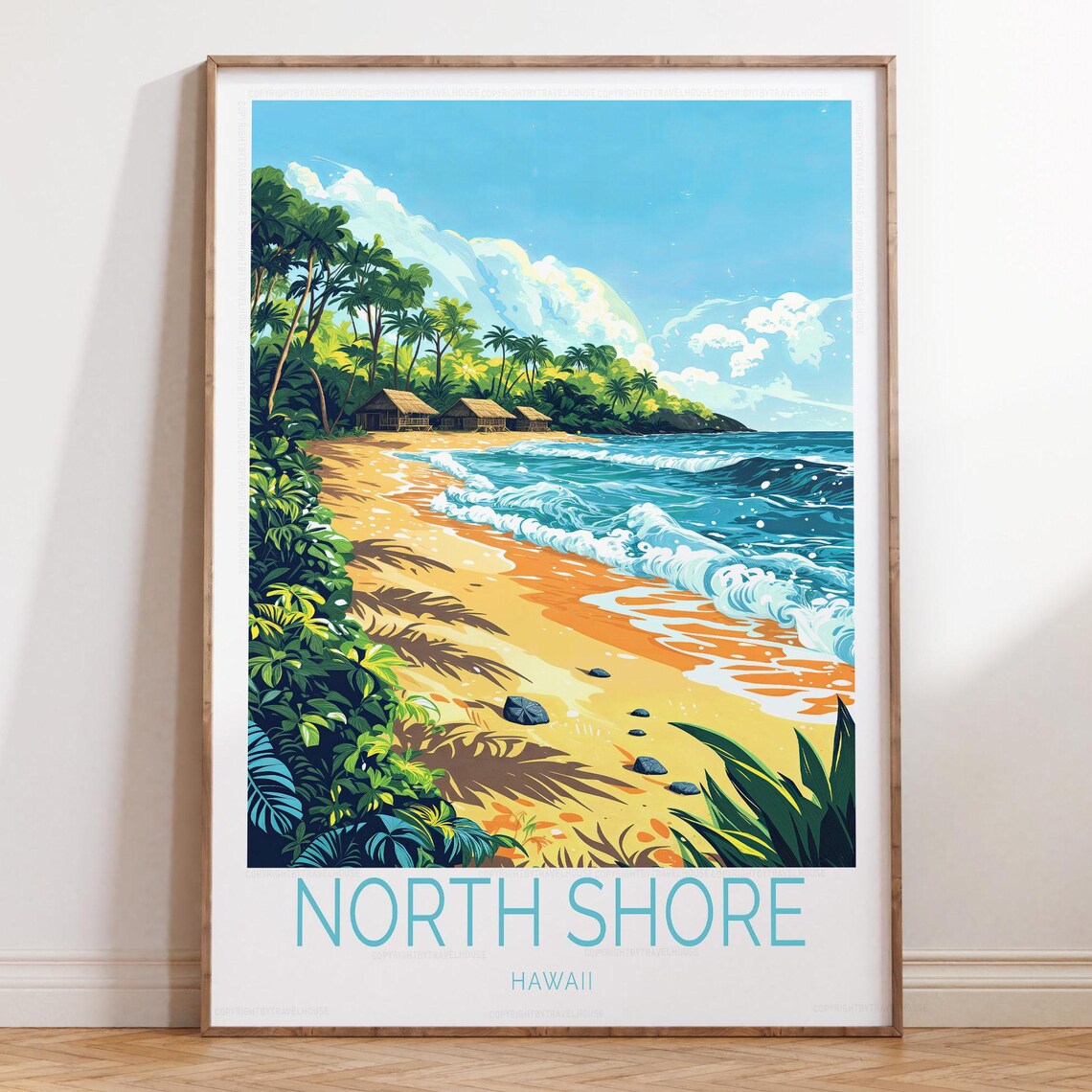North Shore Hawaii Palm Beach Tropical Ocean Waves Travel Poster