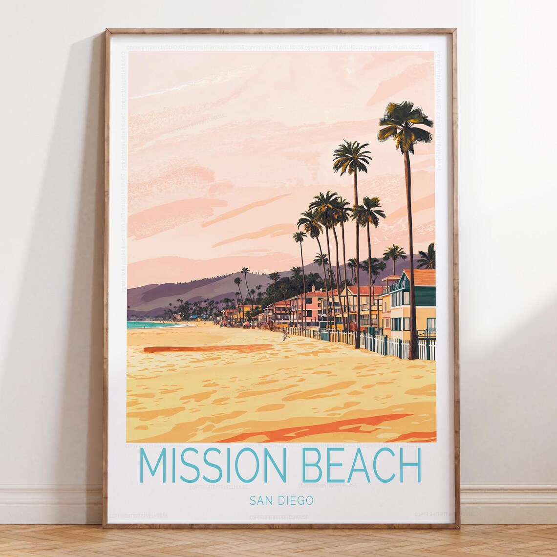 Mission Beach San Diego Travel Poster, Home Decor