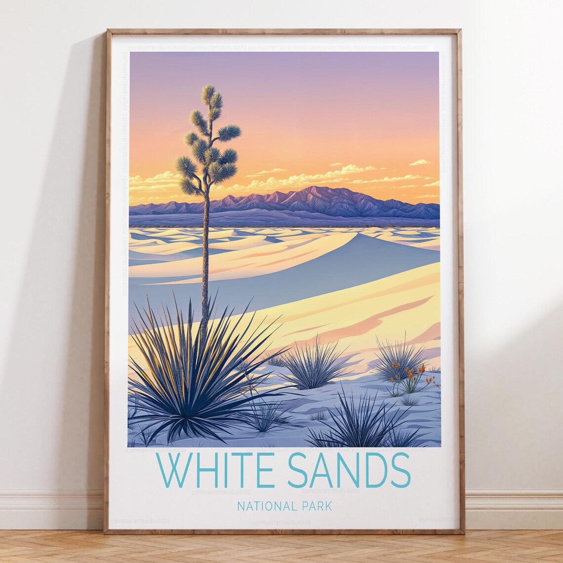 White Sands National Park Gypsum Dunes Dusk Yucca Travel Poster