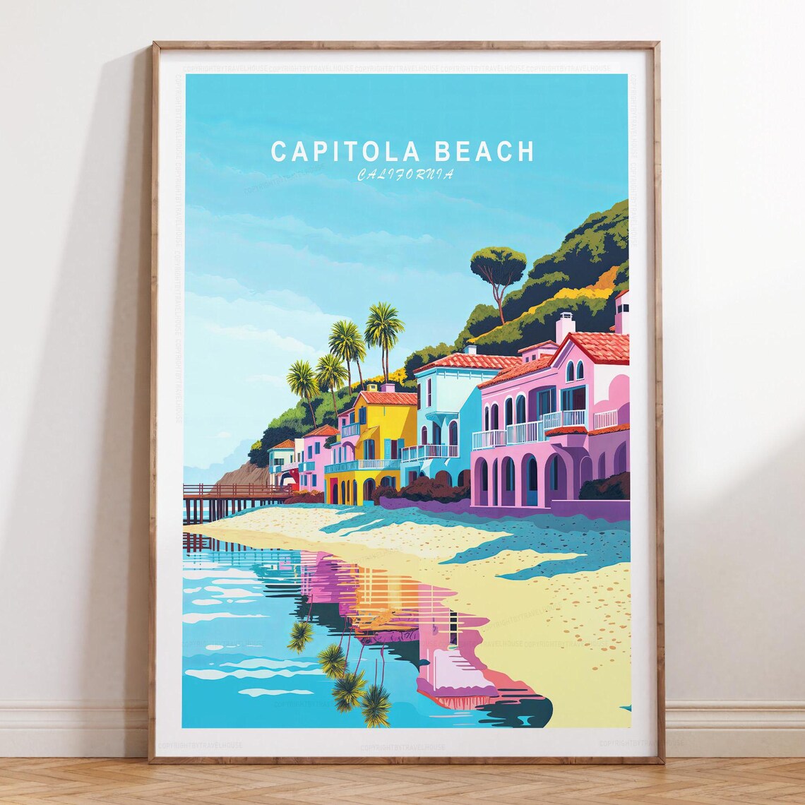 Capitola Beach California Seaside Village Skyline Travel Poster