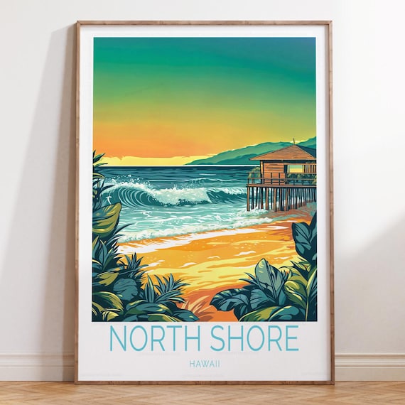 North Shore Hawaii Orange Sunset Beach Waves Pier House Poster