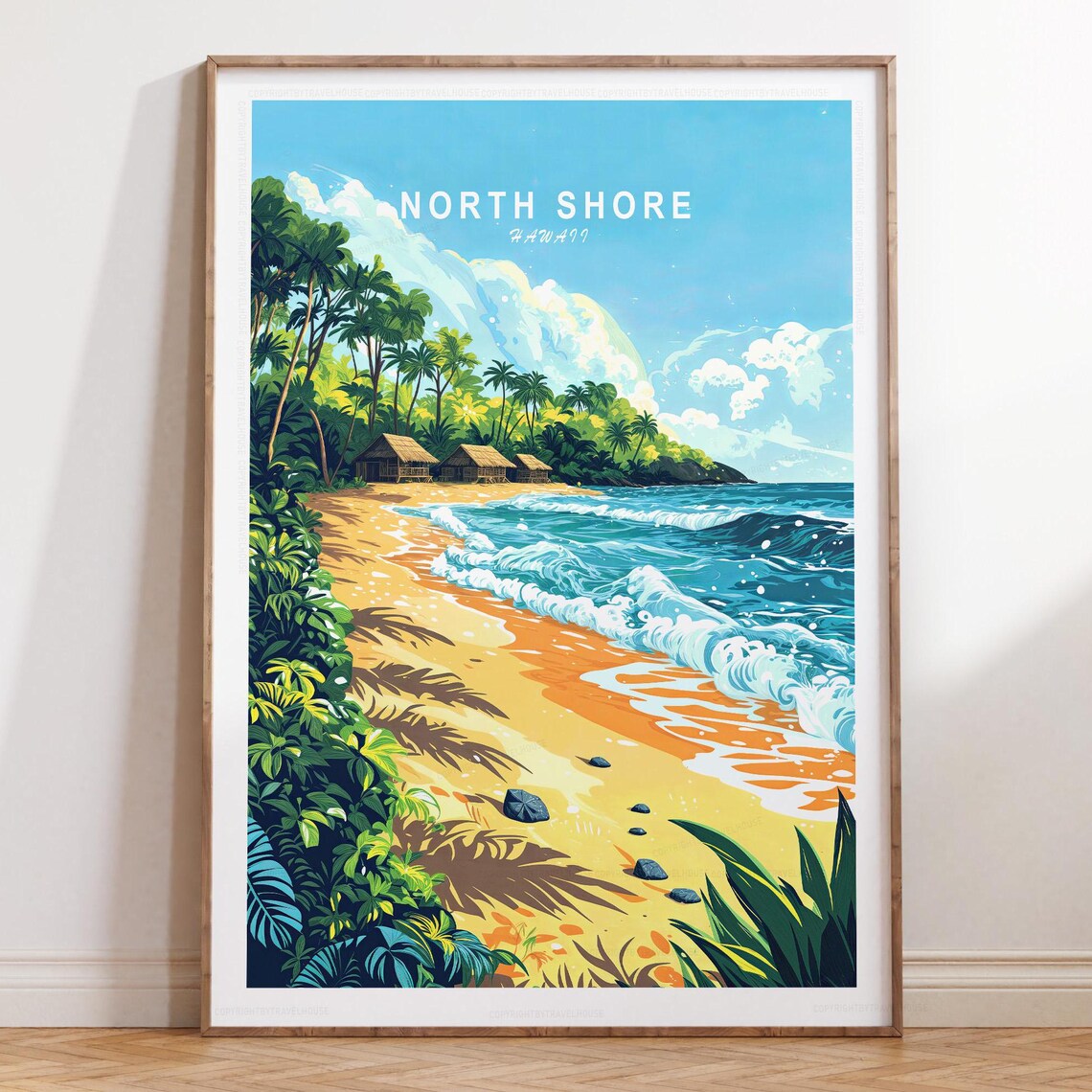 North Shore Hawaii Golden Tropical Beach Palm Huts Daytime Poster