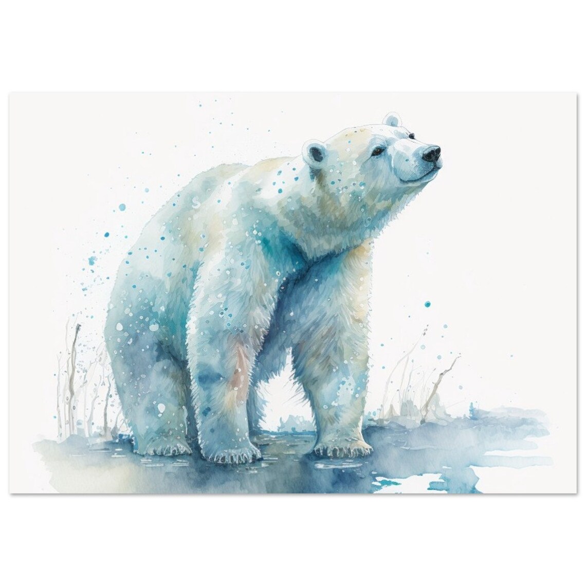 Polar Bear Watercolor Art Print, Wildlife Study