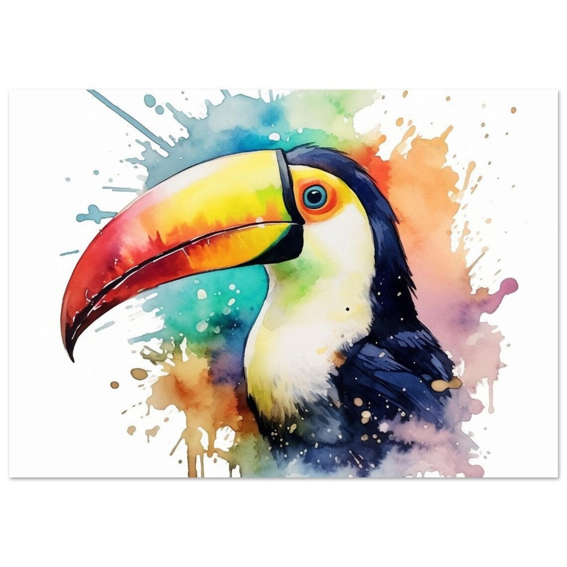 Toucan Profile With Colourful Beak Watercolour Tropical Bird Poster - Image 3