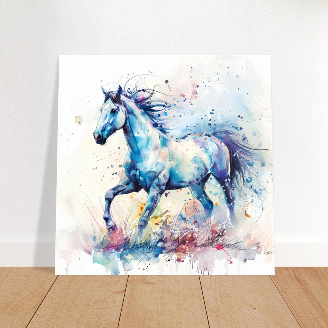 Spirited White Horse Galloping Watercolour Dynamic Equine Art Poster - Image 3