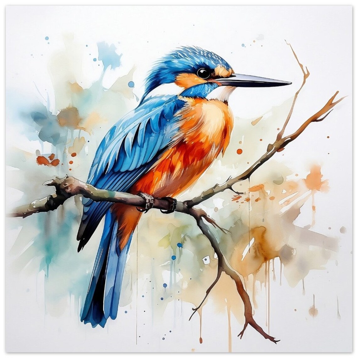 Kingfisher Watercolour Print, Modern Bird Art