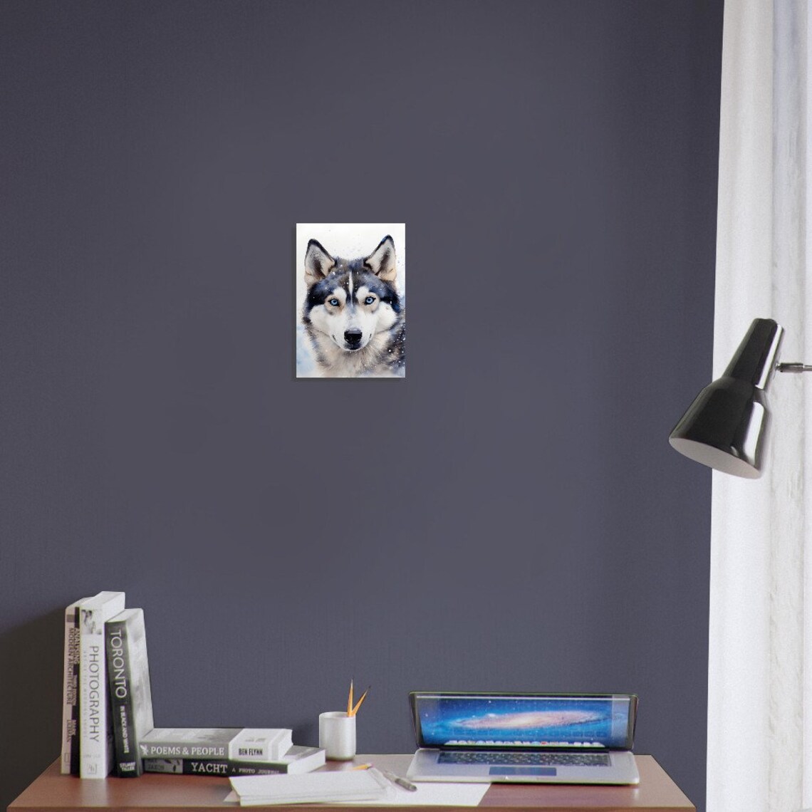 Beautiful Husky Icy Blue Eyes Watercolour Snow Dog Portrait Poster - Image 4