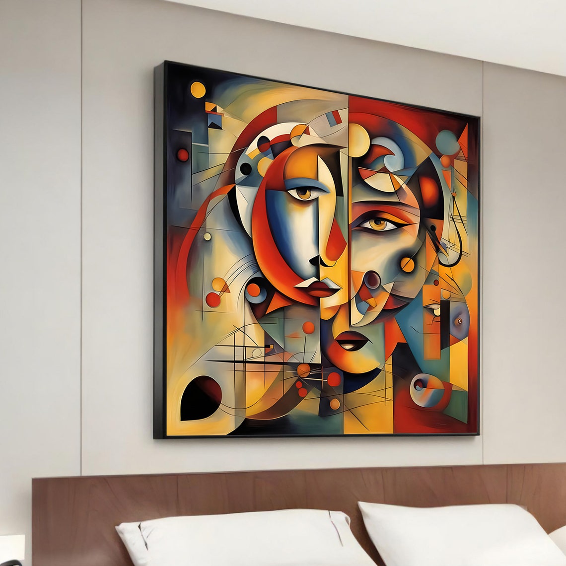 Cubist Abstract Face Red Orange Geometric Modern Artwork Poster
