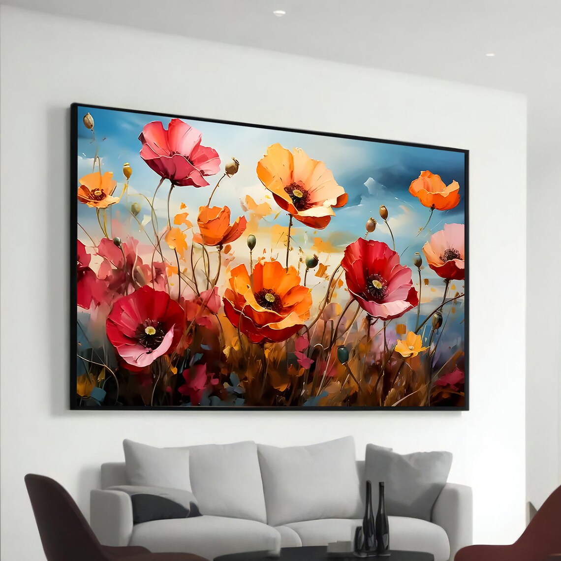 Vibrant Poppy Wildflowers Colorful Meadow Floral Painting Poster