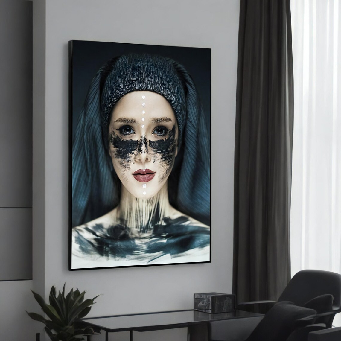 Ethereal Mystical Tribal Face Paint Woman Modern Dark Art Poster