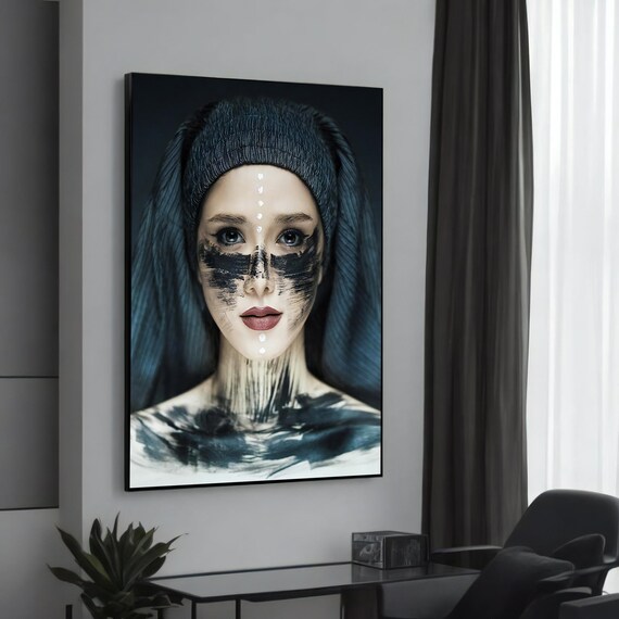 Ethereal Mystical Tribal Face Paint Woman Modern Dark Art Poster