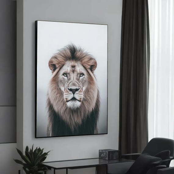 Majestic Lion Portrait Canvas Wall Art Animal Decor Powerful Gaze Wildlife Design Ready To Hang Artwork