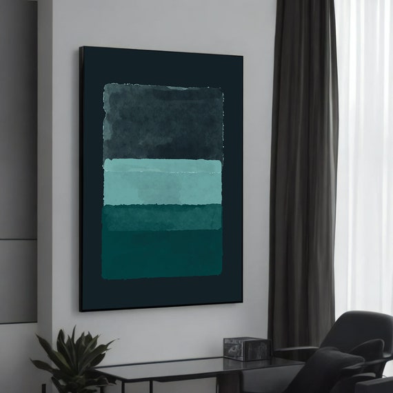 Mark Rothko Dark Grey And Teal Abstract Canvas Painting Modern Art For Living Room Elegant Wall Decor Gift