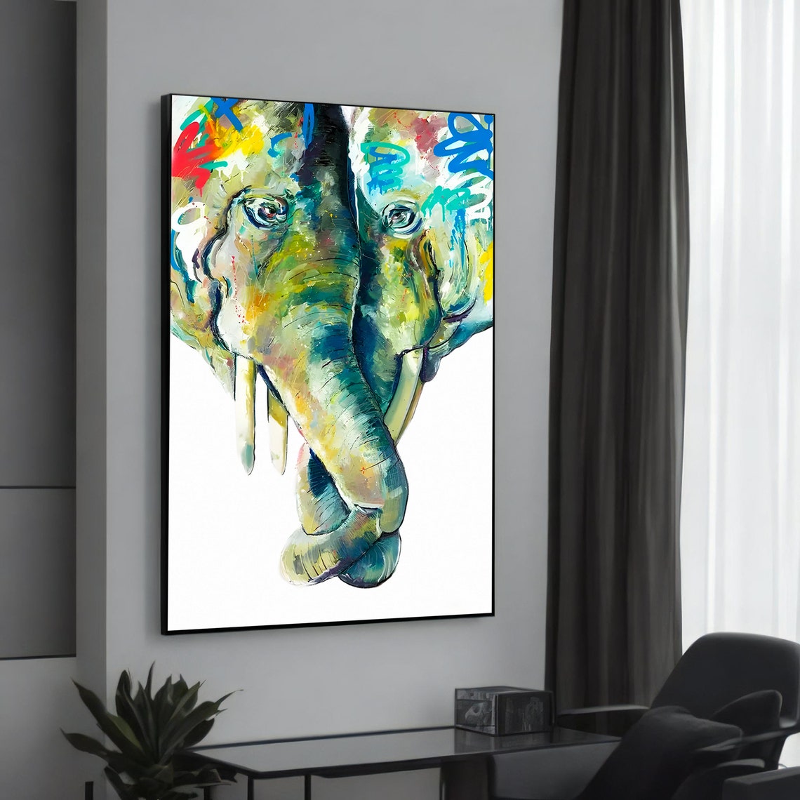 Colorful Elephant Head Abstract Multicolor Splash Art Poster