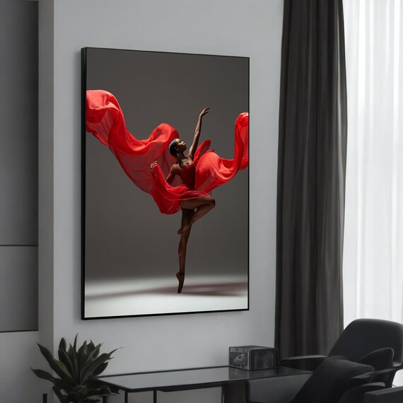 Graceful Red Ballerina Canvas Art Elegant Wall Decor Framed Print Ready To Hang Danceinspired Home