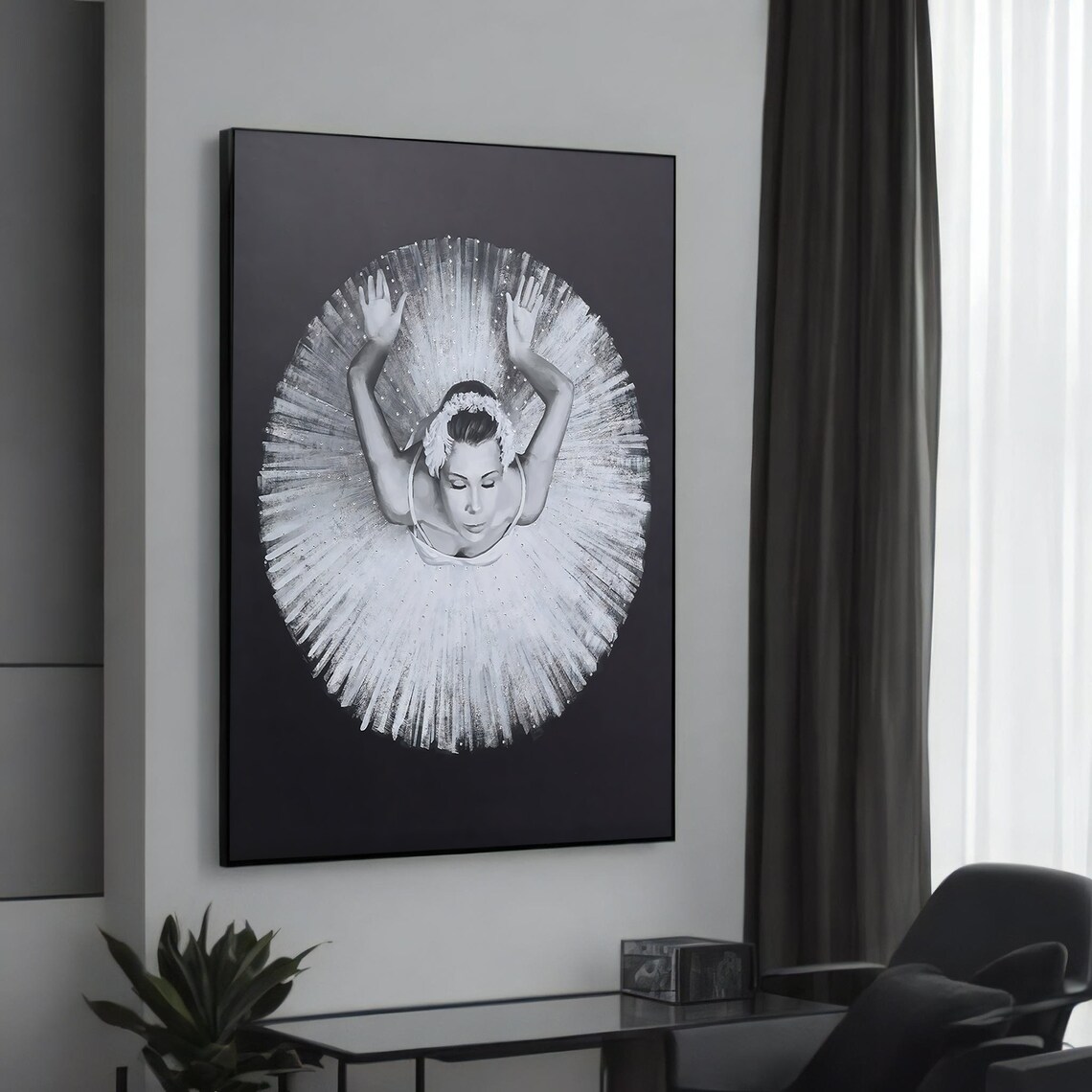 Ballerina White Tutu Overhead Monochrome Elegant Dance Poster