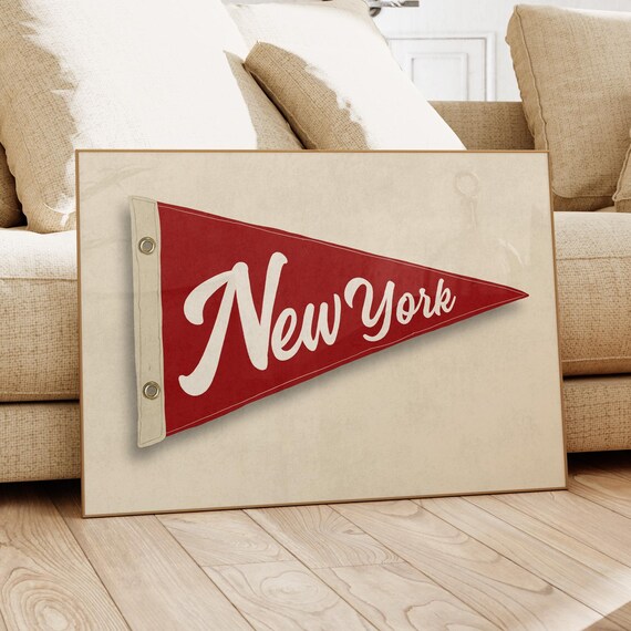 New York Red Pennant Flag Vintage Retro Typography Art Poster