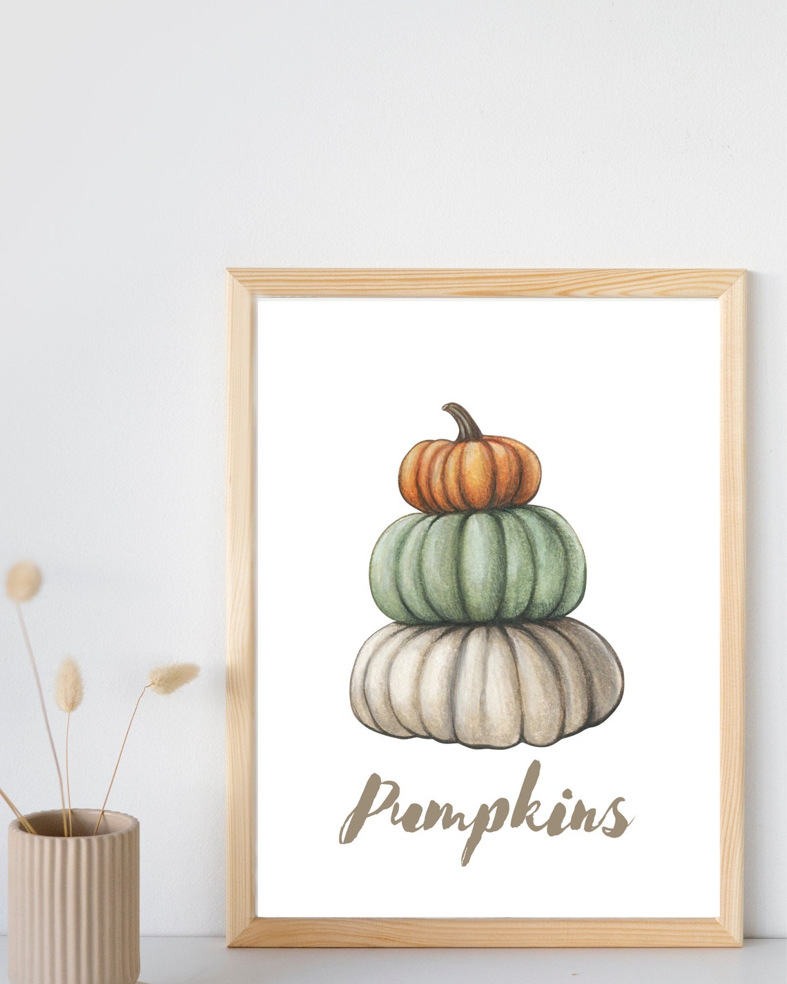 Stacked Pumpkins Orange Green White Watercolor Fall Art Poster - Image 5