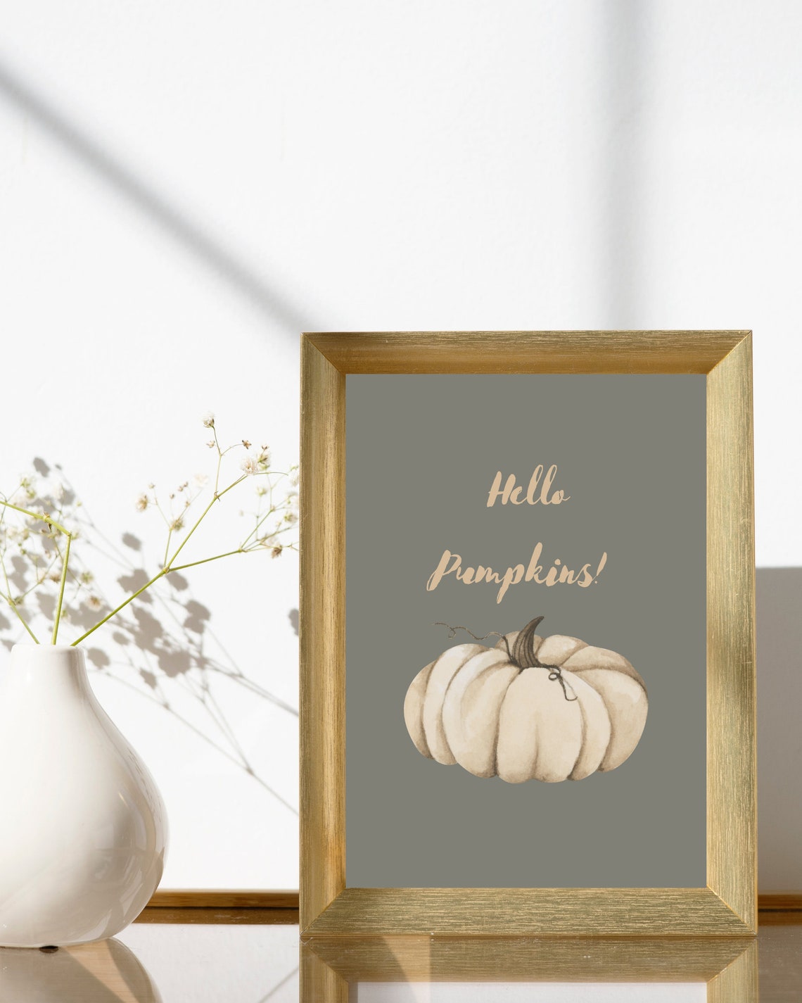 Hello Pumpkins White Pumpkin Watercolor Fall Quote Art Poster - Image 2