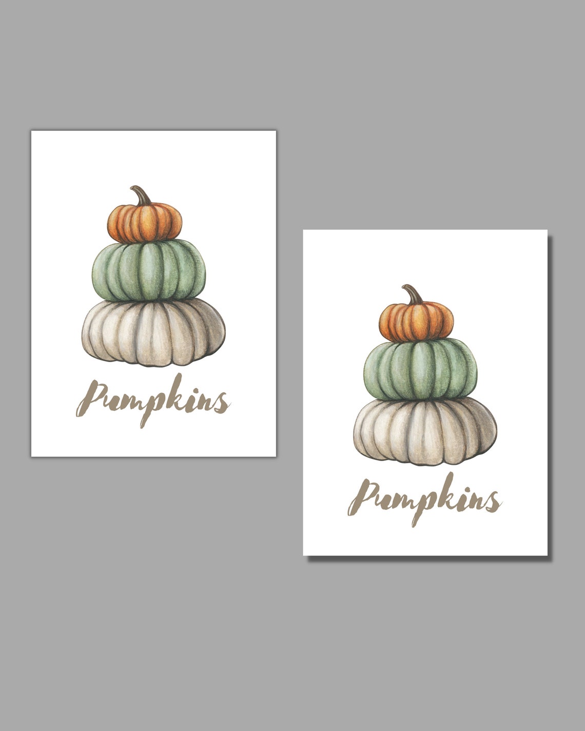 Stacked Pumpkins Orange Green White Watercolor Fall Art Poster - Image 2