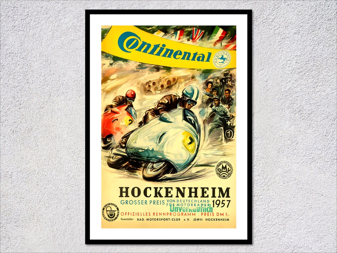 Hockenheim 1957 German Motorcycle Grand Prix Vintage Racing Poster - Image 2
