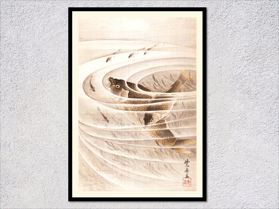 Japanese Carp Whirlpool Swirling Water Ink Wash Fish Art Print