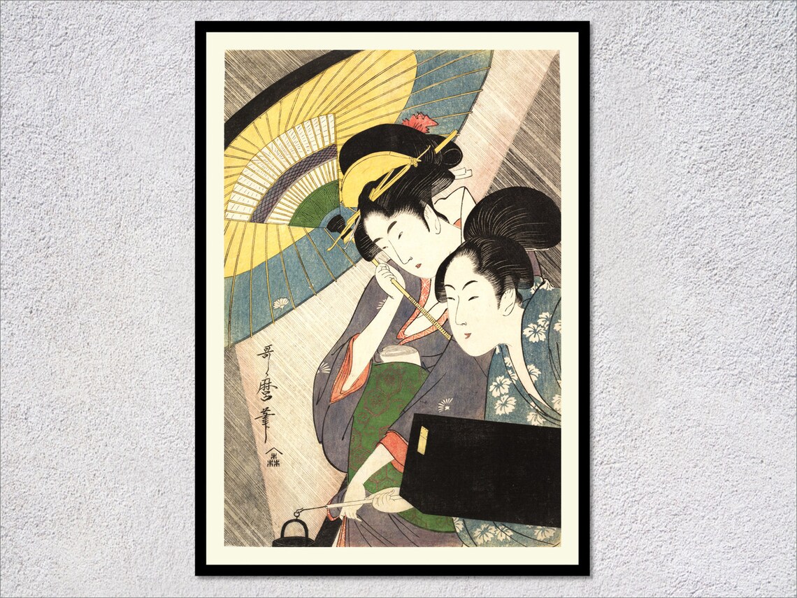 Utamaro Geisha Attendant Rainy Night Umbrella Ukiyo E Art Print