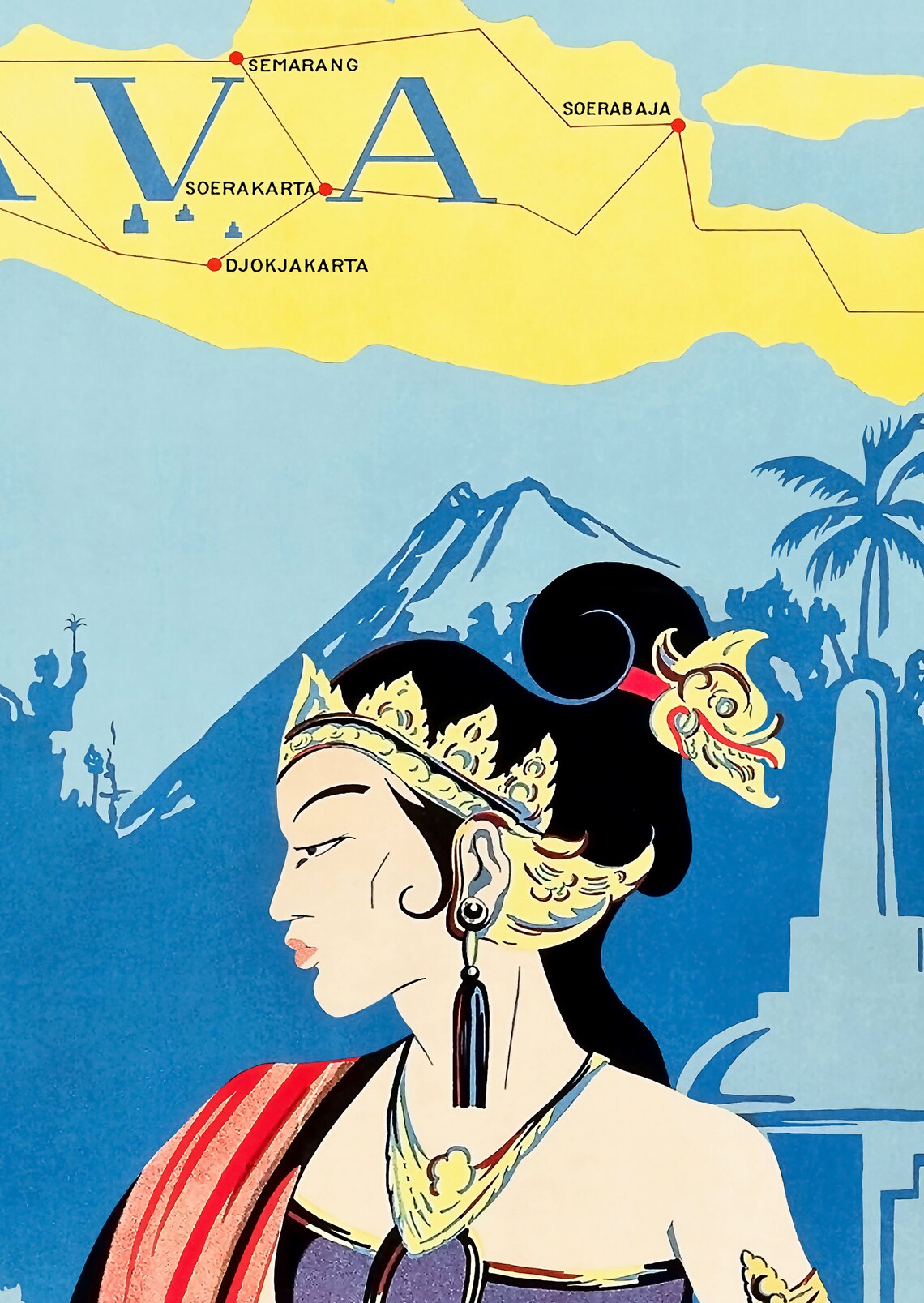 Java and Bali Vintage Travel Poster, Indonesia